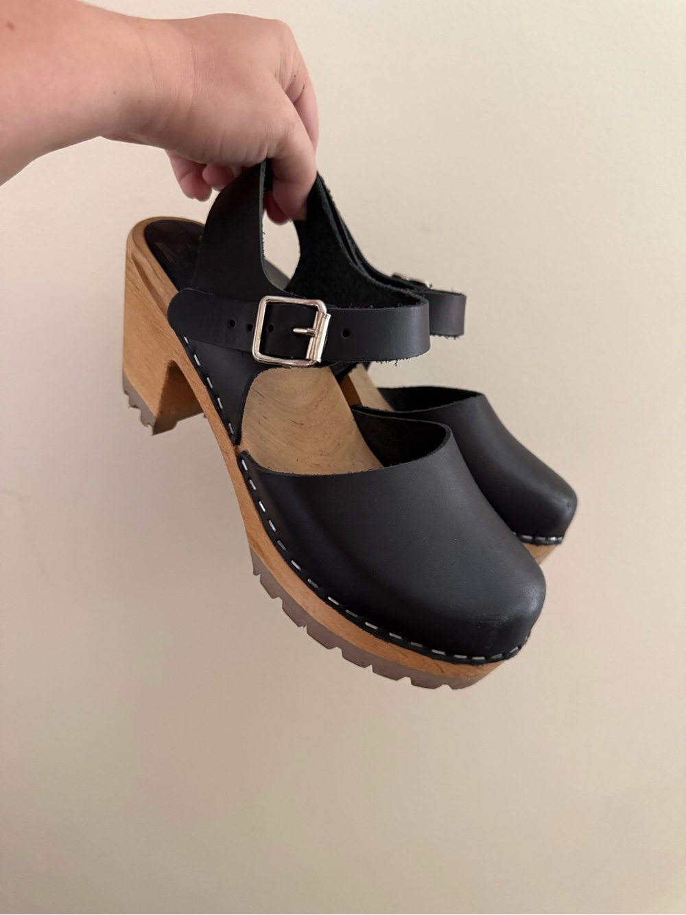 MIA Black Leather Clog Heels